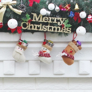 Chaussette de Noël de Style Européen Ornement Suspendu Père Noël Bonhomme de Neige Renne Sac Cadeau en Feutre Décoration de Fête à la Maison