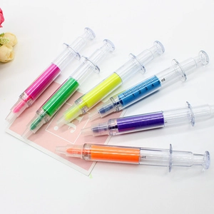 Creative syringe-shaped highlighters set in six fluorescent colors with scale markings