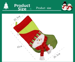 Size chart showing 45cm Christmas stocking dimensions with a 3D snowman character