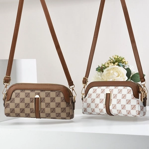 Minimalist mini crossbody phone bag set with checkered pattern and gold buckle detail