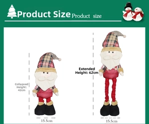 Size chart for retractable Christmas plush doll showing heights from 42cm to 62cm