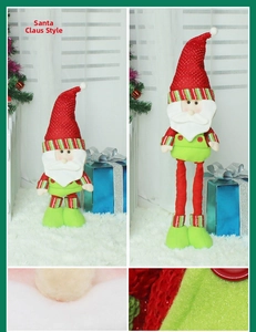 Detail of Santa gnome doll featuring adjustable telescopic legs and knitted texture
