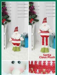 Detail of retractable Santa Claus plush doll showing adjustable legs and fabric textures