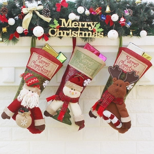 Large Christmas Stocking Gift Bag With 3D Santa Snowman Reindeer For Xmas Holiday Fireplace Decoration Candy Pouch
