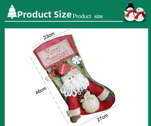 Detailed size chart for Christmas stocking showing diagonal length and width measurements