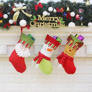 Handmade Non-woven Christmas Stocking Gift Bag Santa Claus Snowman Reindeer Holiday Home Party Hanging Decoration Ornament