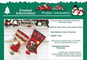 Detailed size specifications for 45cm 3D Santa and Snowman Christmas stockings