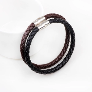 Men Braided Leather Bracelet With Magnetic Buckle Snake Texture Classic Fashion Jewelry For Guys