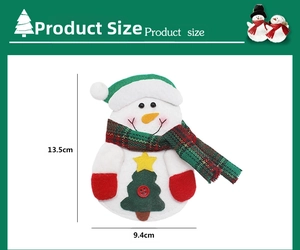 Detail view of snowman cutlery holder with dimensions 13.5cm by 9.4cm for Xmas decor