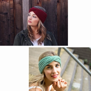 Set di fasce in maglia intrecciata bordeaux e verde menta per l'inverno caldo