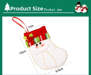 Detailed size specifications of a small plush Santa Claus Christmas stocking ornament