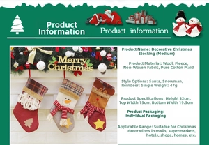 Spécifications détaillées de taille pour chaussettes de Noël à carreaux avec renne et bonhomme
