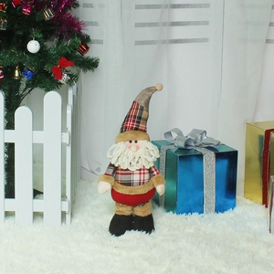 Père Noël debout en tissu à carreaux rouge et marron avec des jambes télescopiques