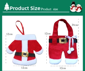 Detailed view of Christmas cutlery holders in Santa suit style with size specifications
