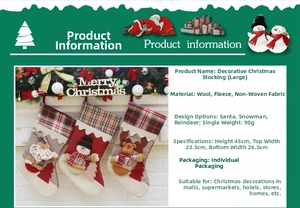 Detail showing plush Christmas stockings with Santa, snowman and reindeer 3D designs