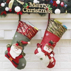 Large Christmas Stocking Non-Woven Fabric Santa Claus Snowman Pattern Gift Bag For Xmas Holiday Party Home Hanging Decoration