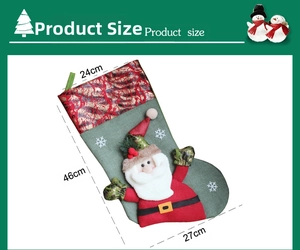 Detailed size chart showing the 46cm height and 24cm width of the Santa burlap stocking