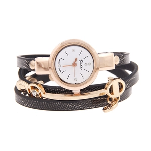Women Quartz Watch Multilayer Wrap Around PU Leather Strap Bracelet Fashion Rhinestone Pendant Elegant Ladies