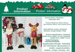 Detailed size specifications for retractable Christmas dolls showing 42cm to 62cm height