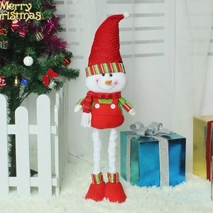 Standing plush Christmas snowman doll with telescopic legs for holiday decoration