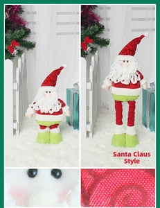 Close-up of telescopic Santa Claus doll with lace beard and red swirl textured hat