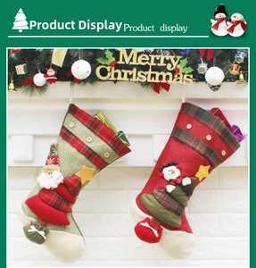 Hanging burlap Christmas stockings with 3D Santa and Snowman on a fireplace mantel