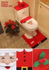 Detail shots of Santa Claus toilet set showing felt texture, belt buckle, and embroidery