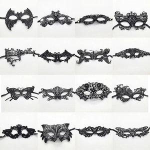 Black lace masquerade masks in 16 assorted styles for party and festive costumes
