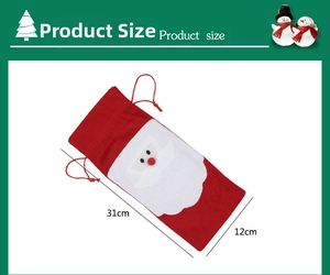 Detail view of 31x12cm Santa wine bottle cover with drawstring and 3D applique