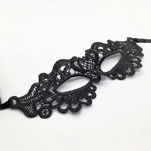 Exquisite black lace eye mask with intricate embroidery for Halloween masquerade party
