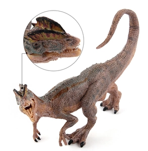 Detailed view of realistic Dilophosaurus dinosaur model with focus on textured head and crest