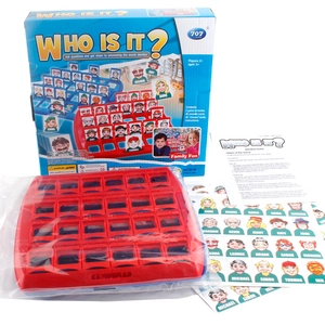Jeu de société Qui est-ce avec 2 bases rouges et cartes de logique pour la famille