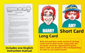 Vue détaillée du jeu de logique avec 24 cartes longues, 24 cartes courtes et règles