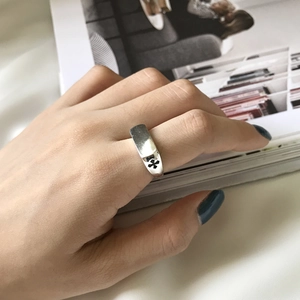 925 Sterling Silver Ring Vintage Cross Carved Open Adjustable Band Oxidized Finish Retro Fashion Jewelry For Men Women