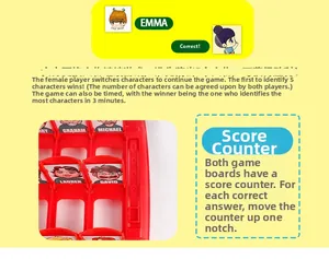 Détail du plateau de jeu pliable rouge avec cartes personnages et curseur de score intégré