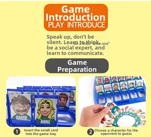 Gros plan du plateau bleu et des cartes de personnages pour jeu de déduction
