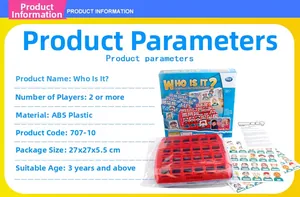 Vue détaillée du jeu de société Who Is It avec socle en plastique et cartes
