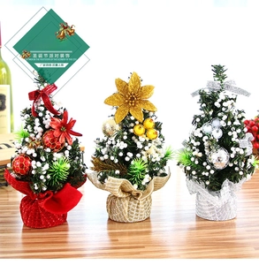 Detailed trio of 20cm mini Christmas trees in red, gold, and silver for desk decoration