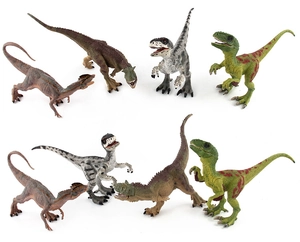 Detailed collection of Carnotaurus and Velociraptor model figures with realistic skin texture