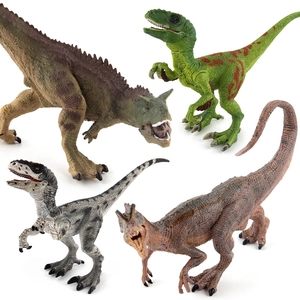 Realistic dinosaur model set featuring Carnotaurus and Velociraptor figurines