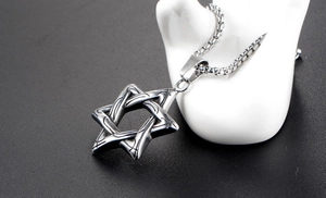 Polished silver hexagram star pendant necklace for men in durable stainless steel