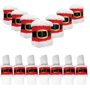 Set di 14 portatovaglioli stile Babbo Natale in tessuto rosso con cintura e fibbia dorata