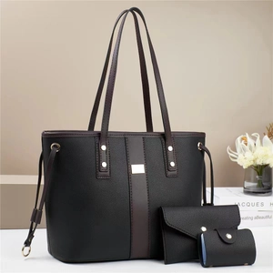 Women Fashion 3-In-1 Bag Set Lychee Grain PU Leather Large Capacity Tote Bag With Wallet And Mini Pouch Shoulder Bag Daily