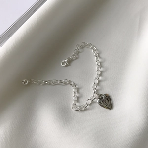 925 Sterling Silver Heart Pendant Bracelet Retro O-Link Chain Jewelry For Women