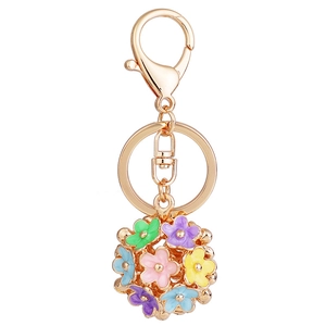 Colorful enamel daisy flower ball keychain with gold alloy lobster clasp and ring