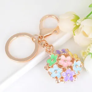 Flower Ball Keychain Alloy Enamel Drip Oil Bag Charm Pendant Floral Design Gift For Women Girls Colorful
