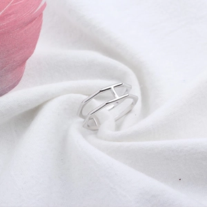 Minimalist S925 sterling silver ring featuring a double-line H-shaped open design