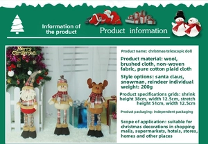 Vue détaillée des figurines de Noël ajustables avec dimensions et matériaux