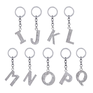 Silver crystal alphabet keychain set with sparkling rhinestones from letter I to Q