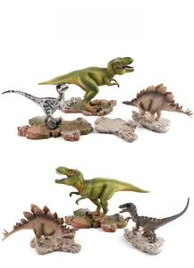 Realistic dinosaur model set featuring T-Rex and Stegosaurus on rock texture display bases
